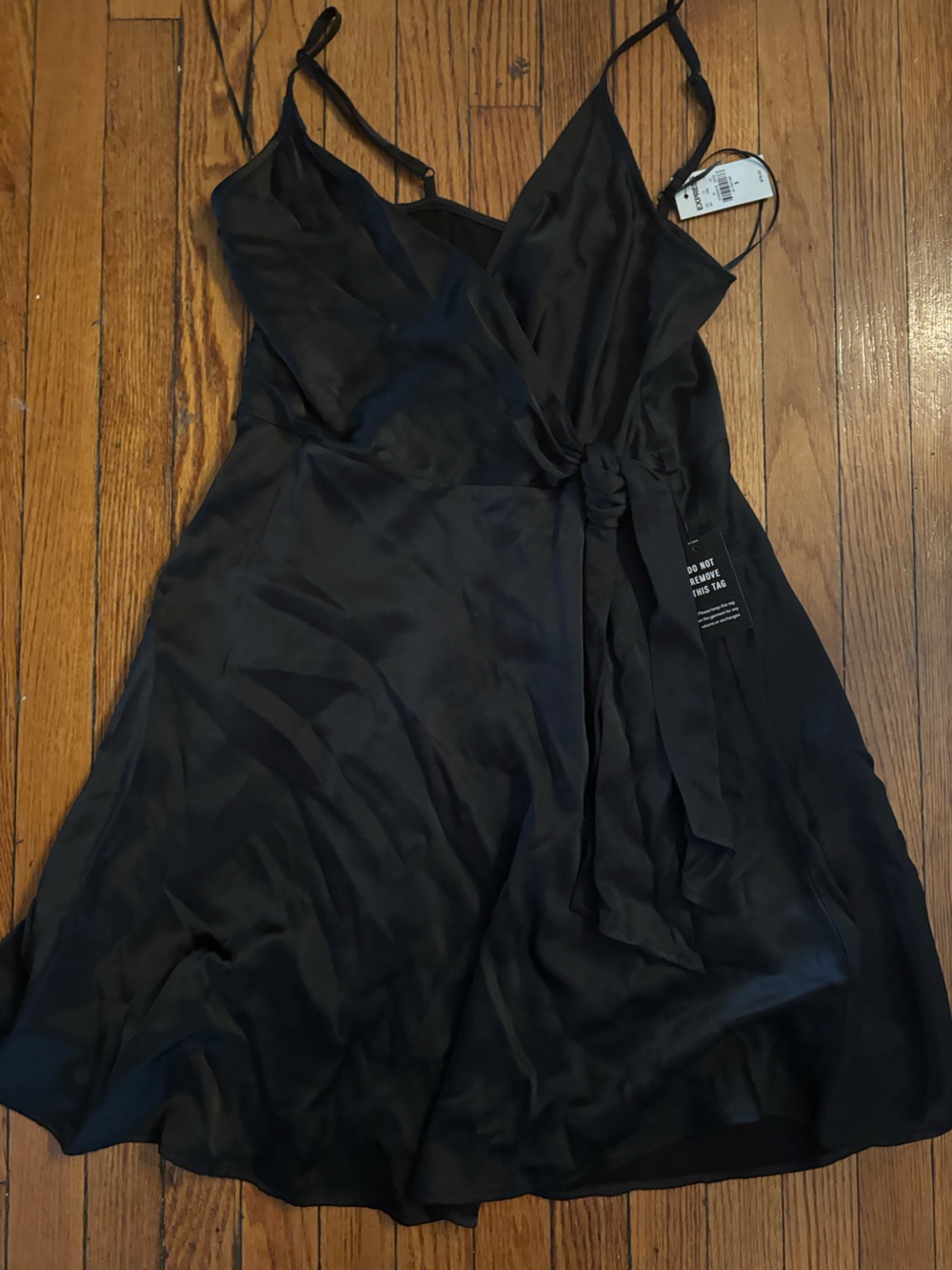 Express Black Satin Mini Wrap Dress